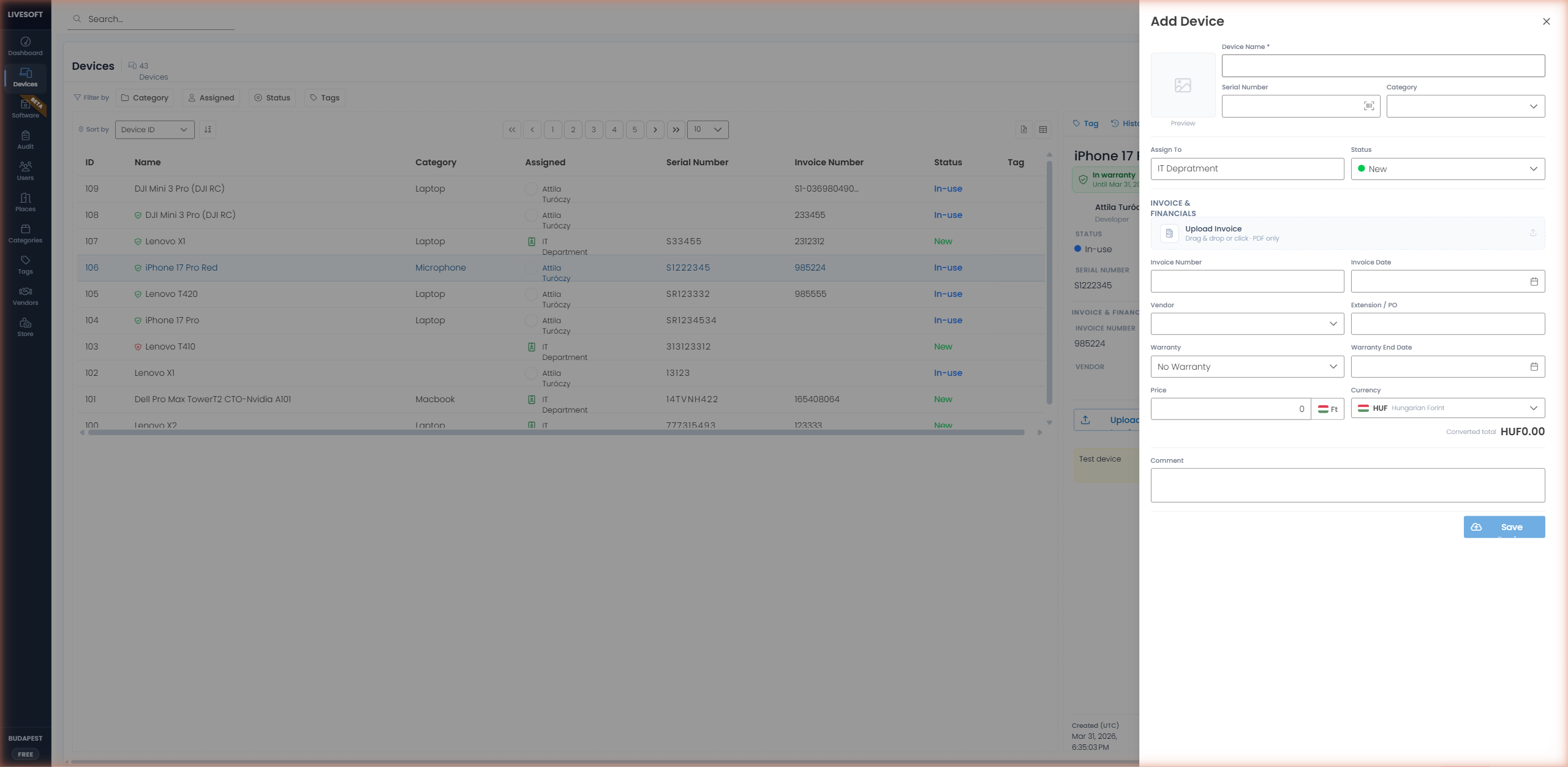 Add Device dialog
