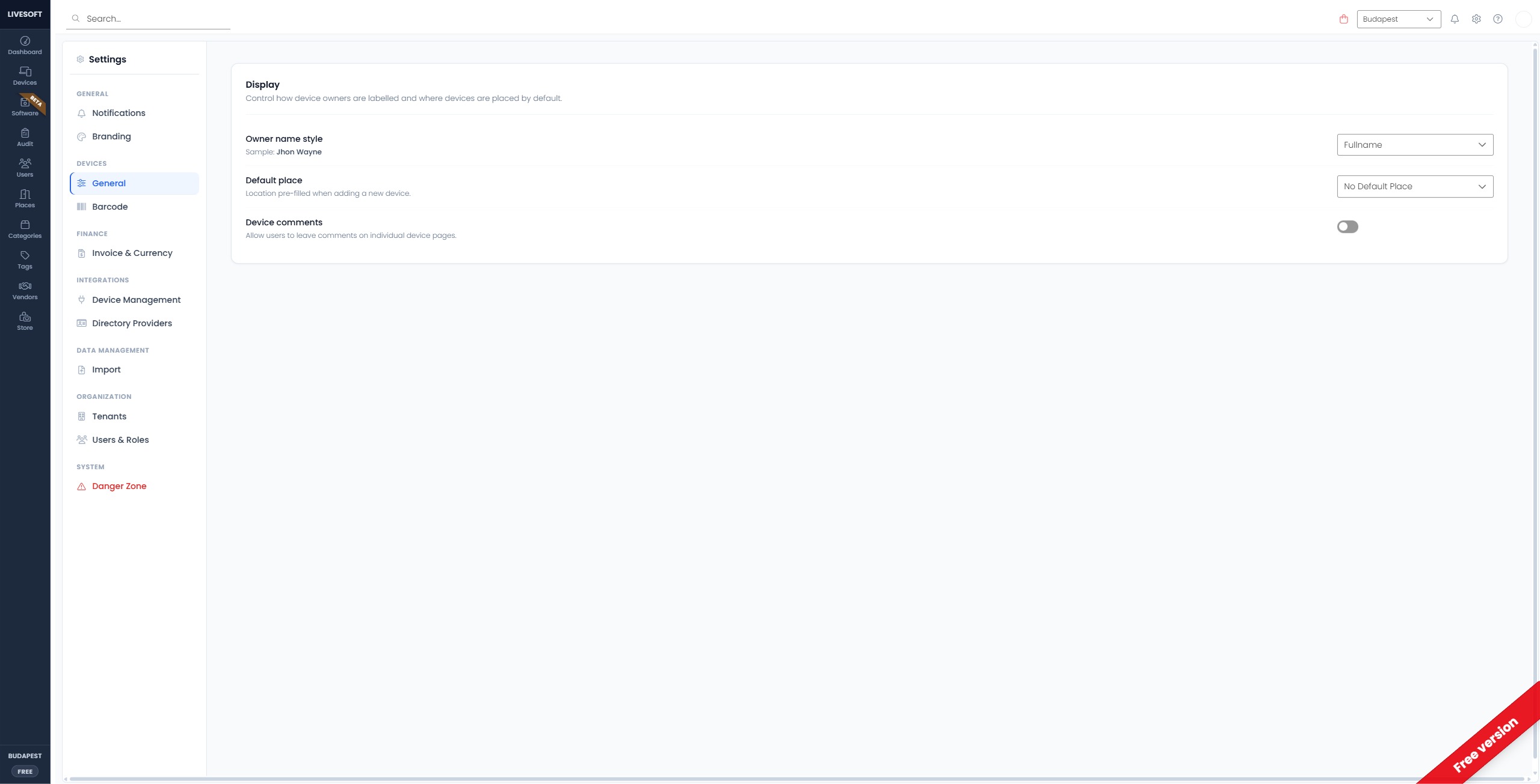 Enable Device comments toggle