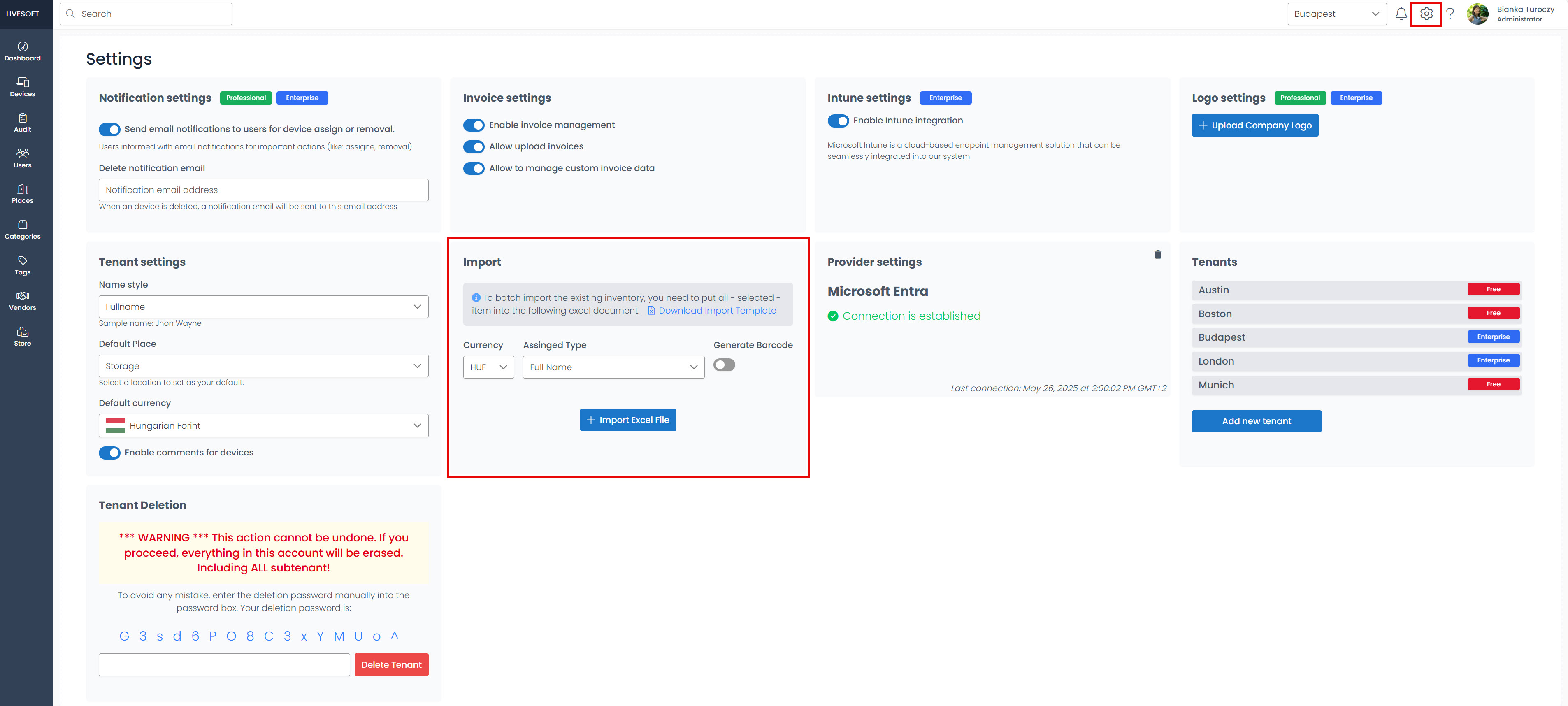 import block in settings