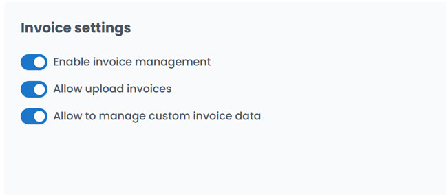 invoice settings block on settings page