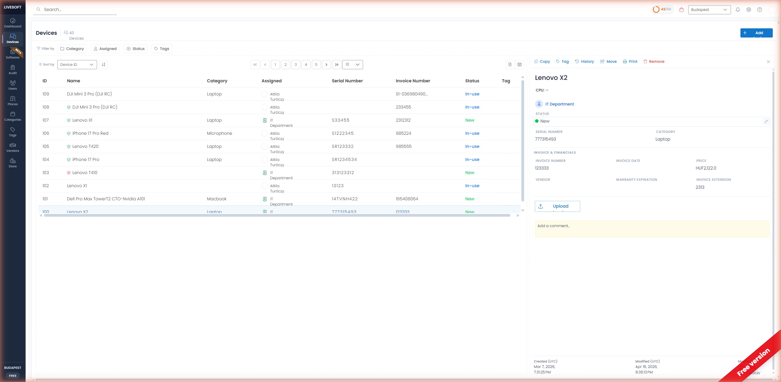 Remove action in the info panel