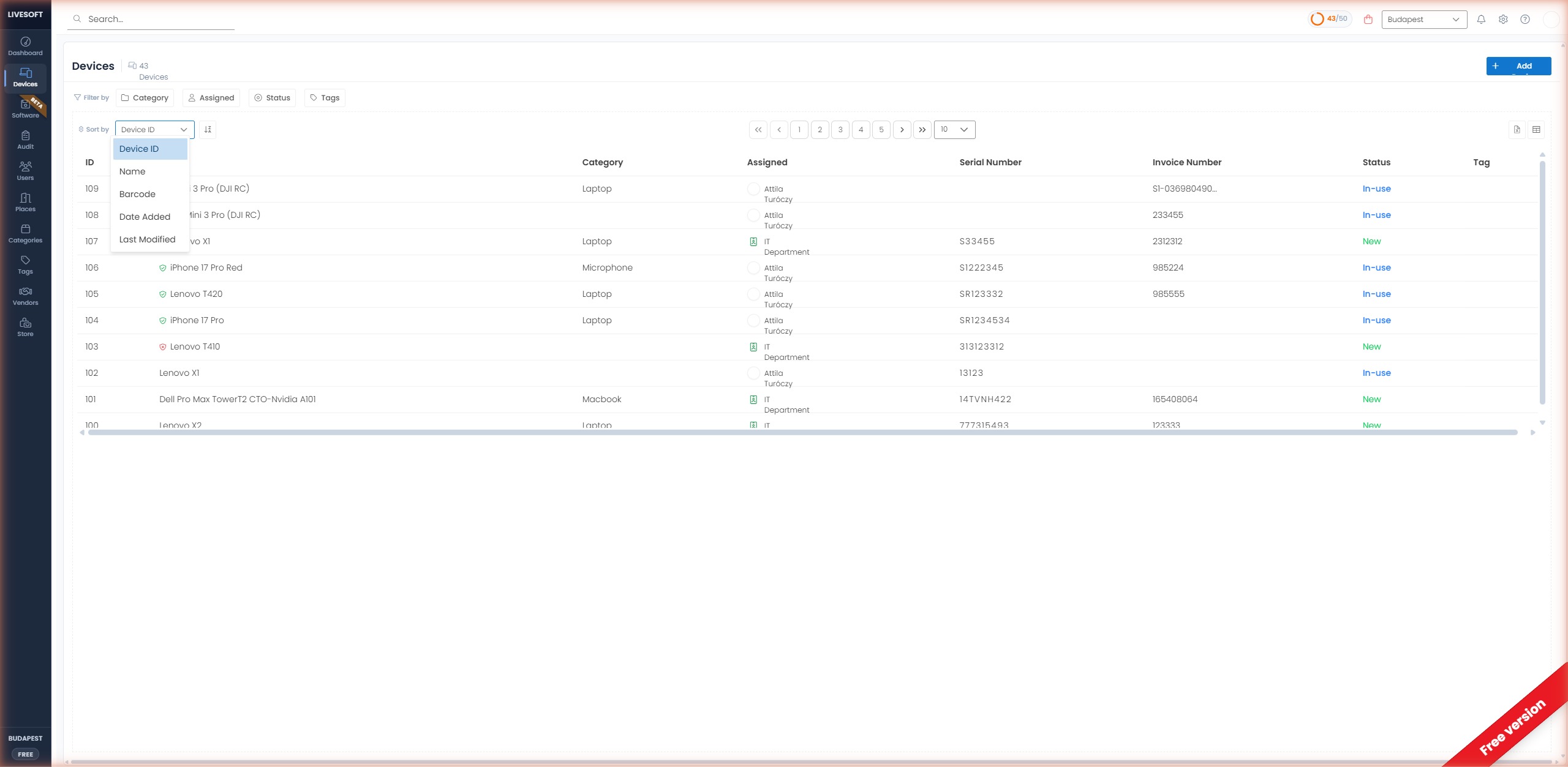 Sort dropdown open