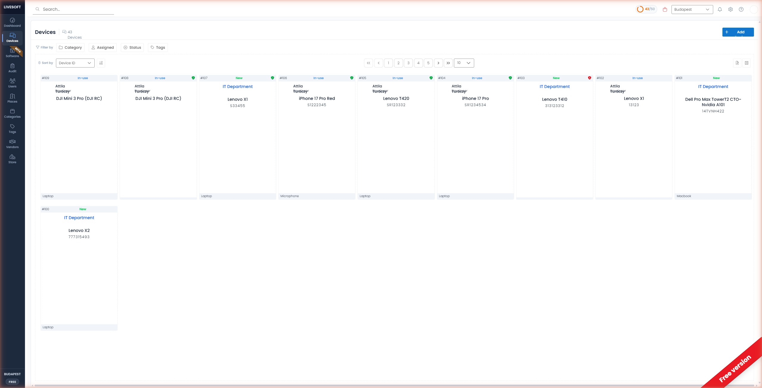 Devices toolbar with filter chips