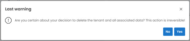 tenant deletion pop up window