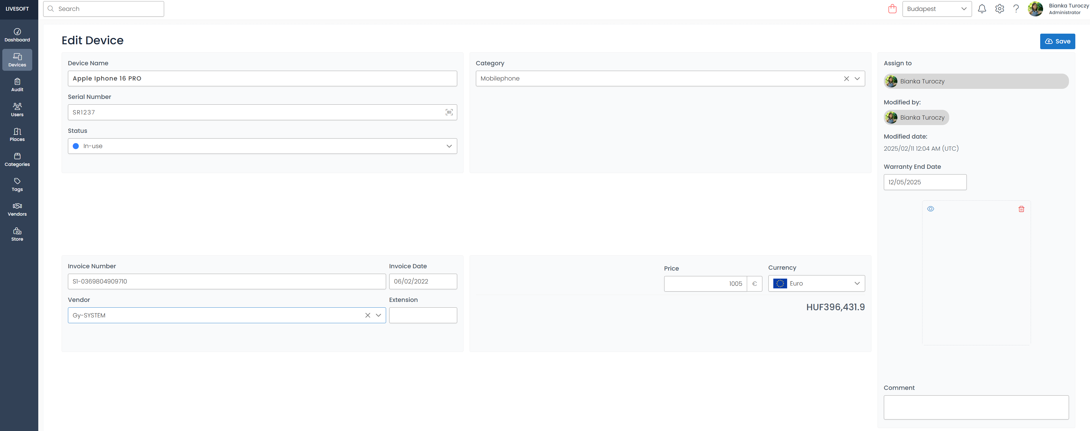 edit device page