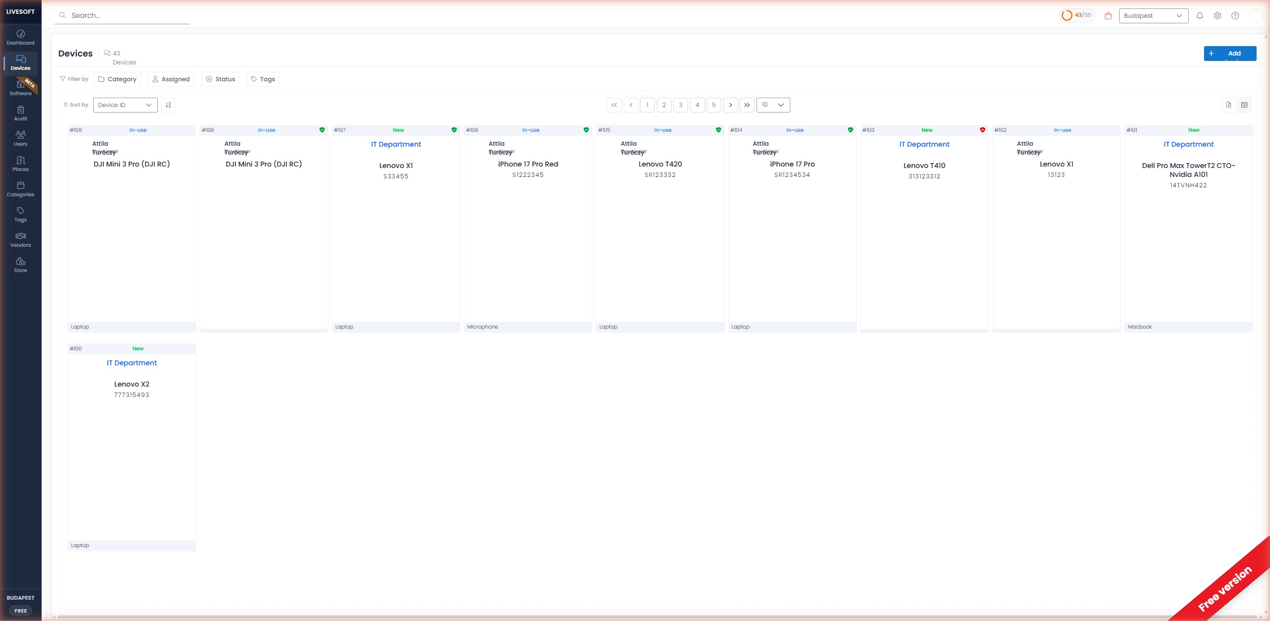 Status badges in card view