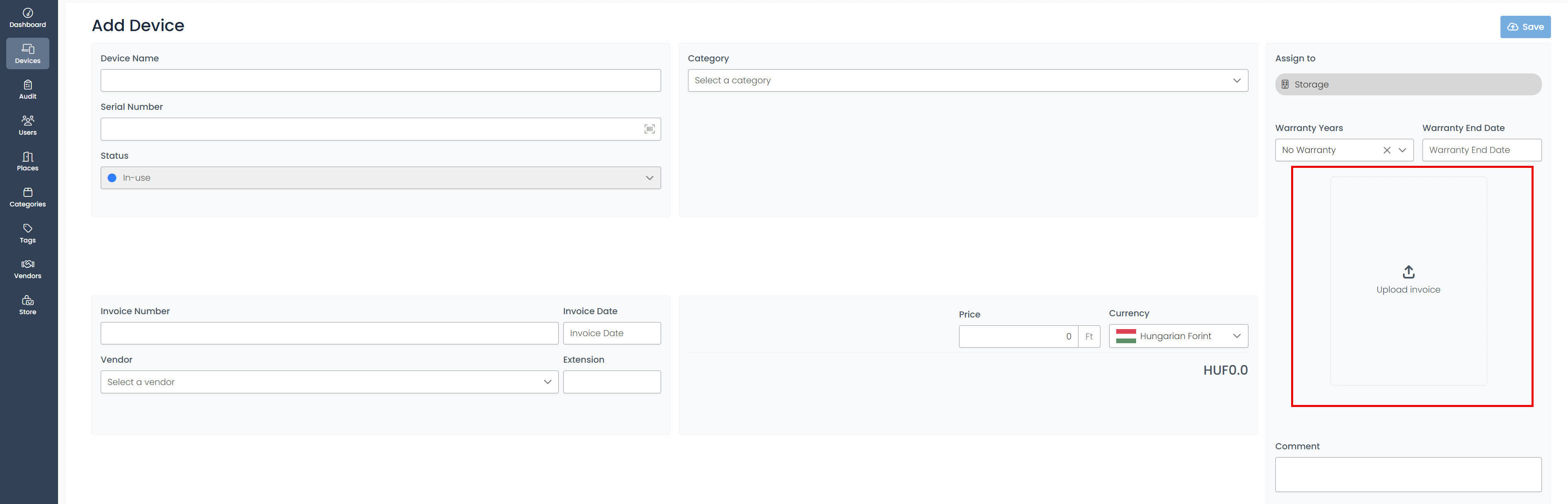 upload invoice button