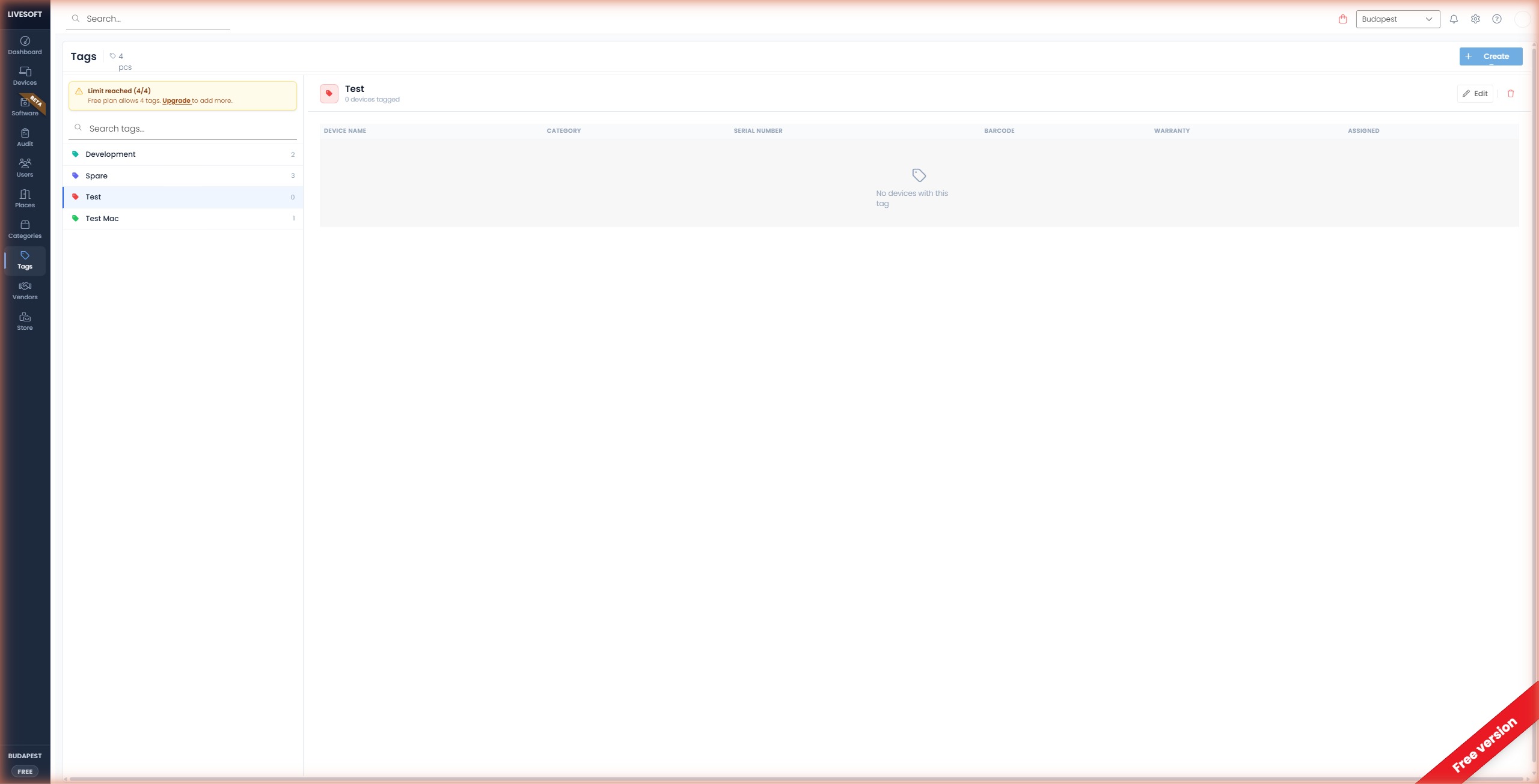 Tags page overview