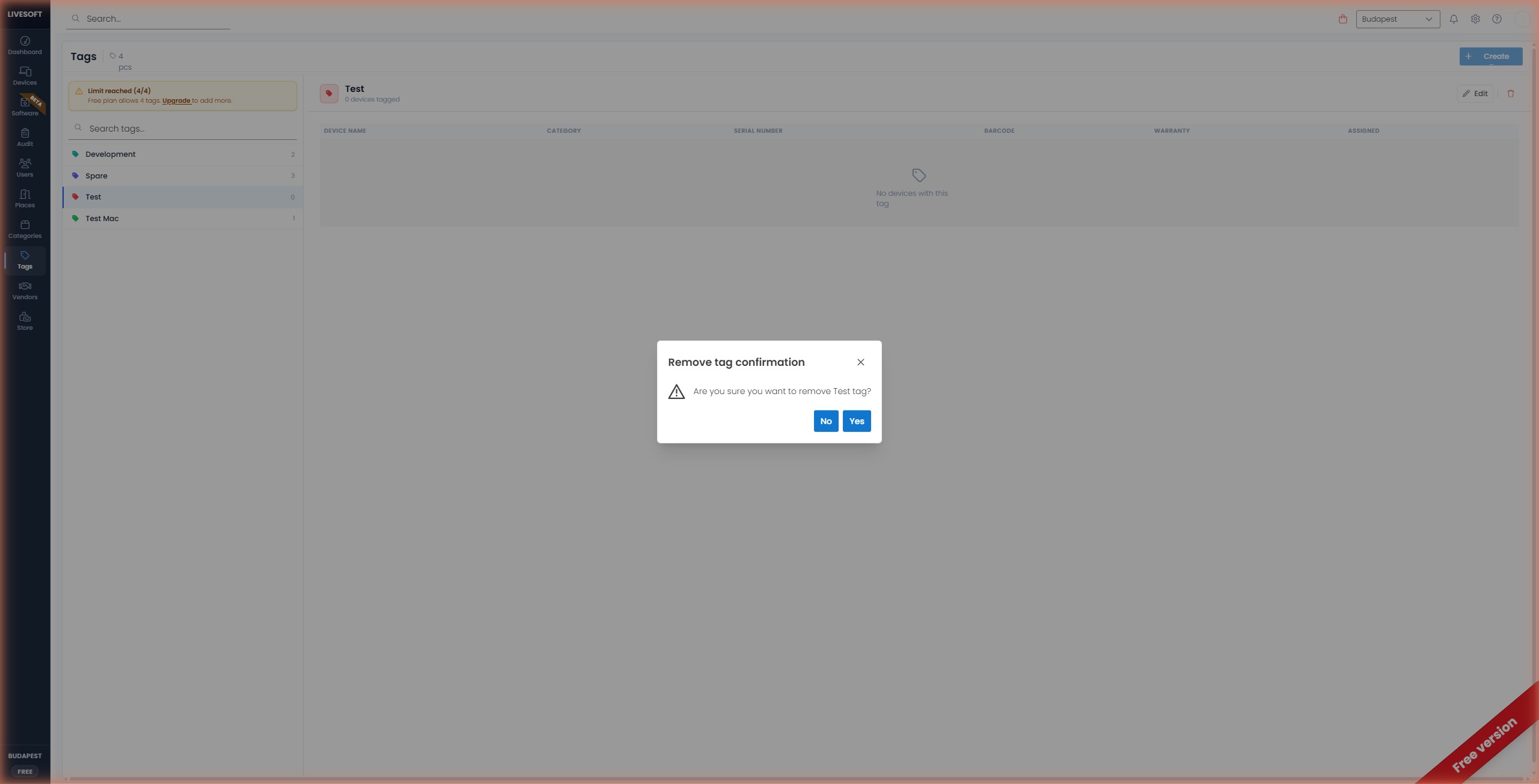 Remove tag confirmation