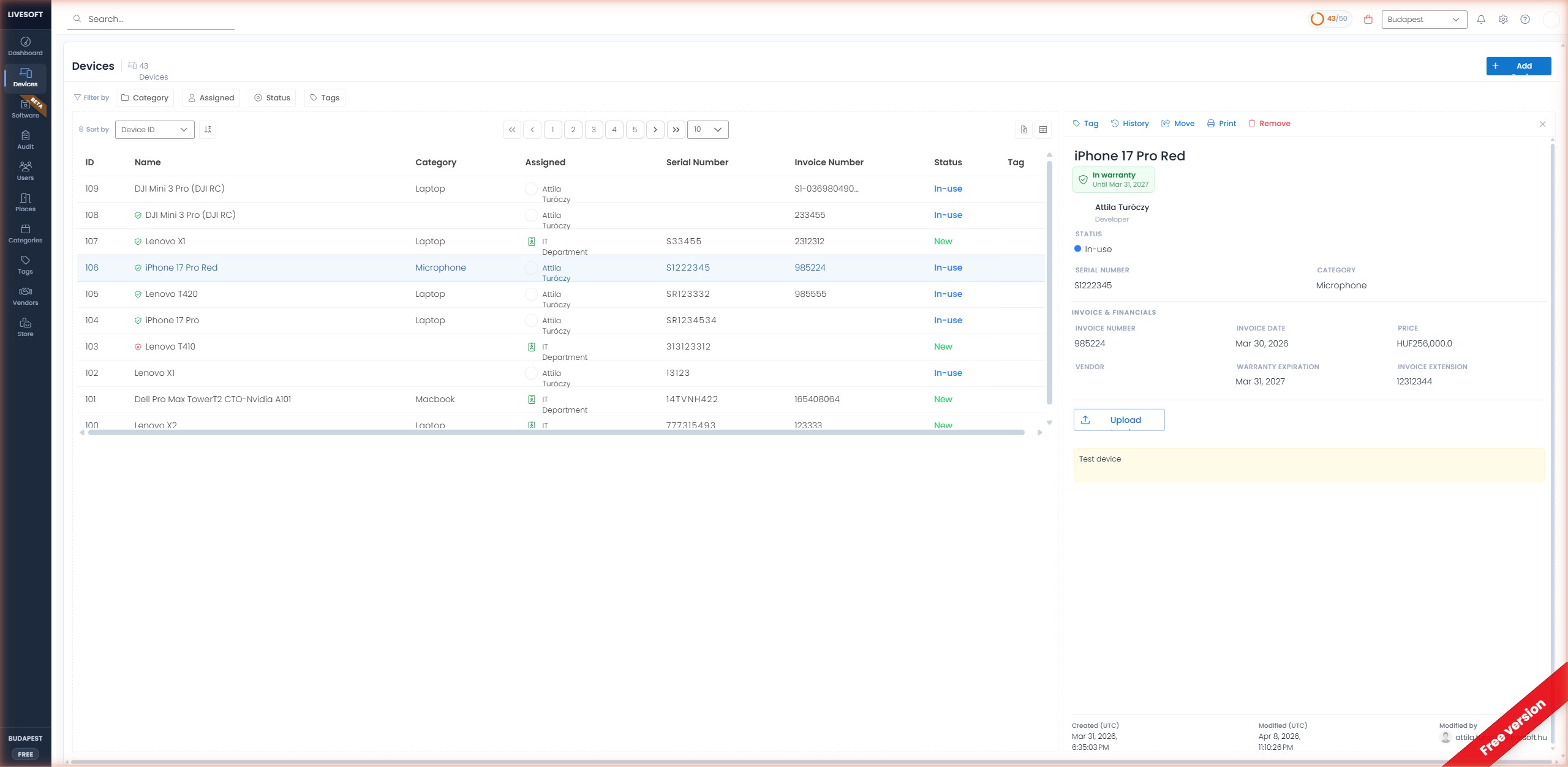 list view with panel