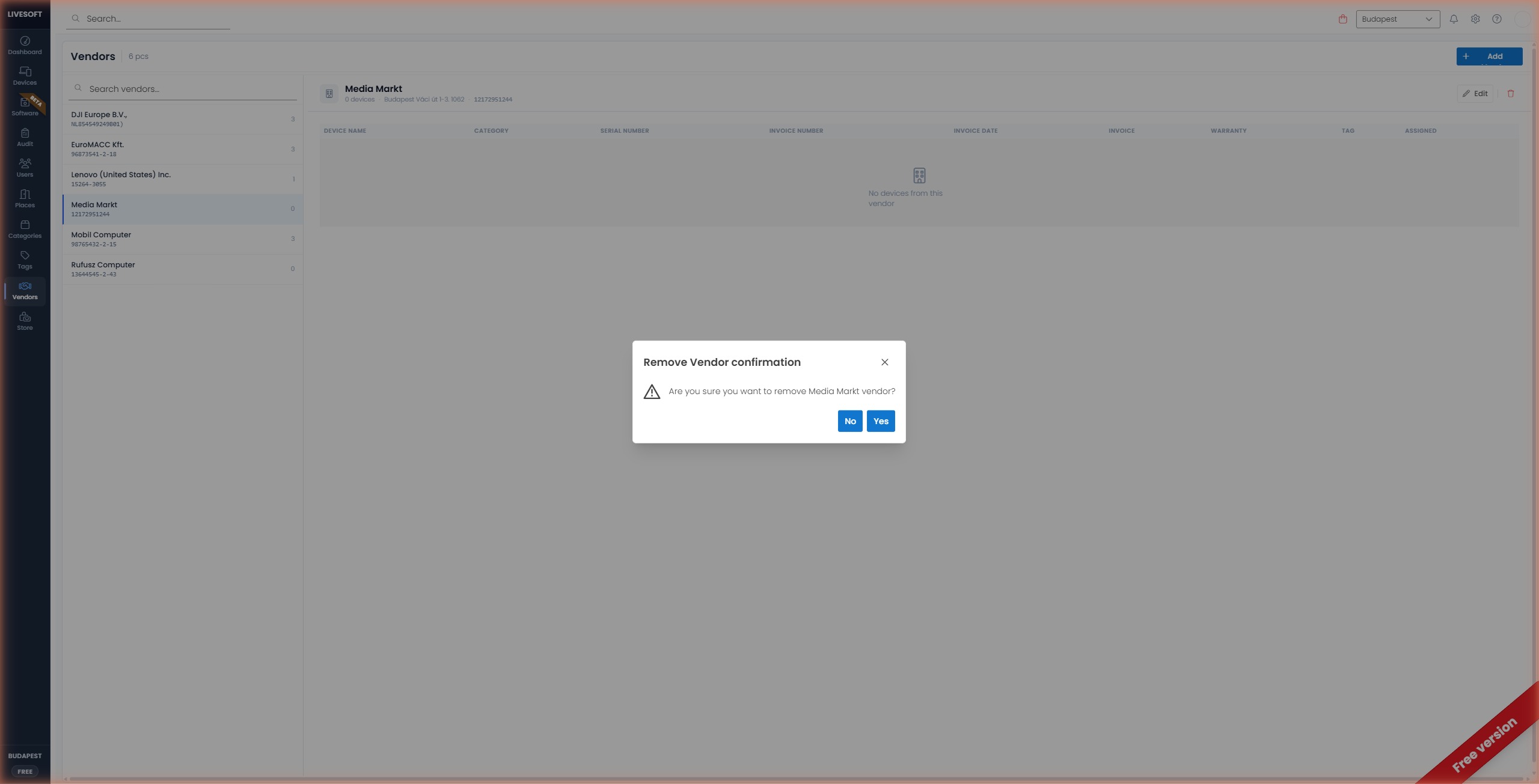 Remove Vendor confirmation